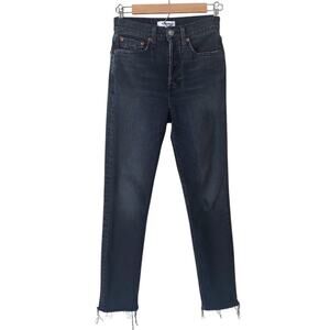 Re/Done | Stove Pipe Skinny Raw Hem Jeans Button Fly Faded Black Size 24